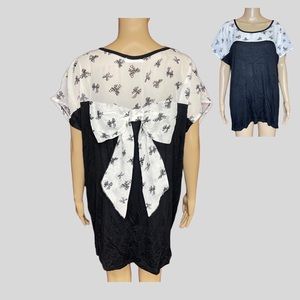 Minimi Black and White Sheer Chiffon Bow Blouse Size 2X